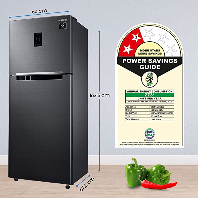 Samsung 301 L 2 Star Convertible 5In1, Digital Inverter Frost Free Double Door Refrigerator (RT34C4522B1/HL, Black Matt 2023 Model) Samsung 301 L 2 Star Convertible 5In1, Digital Inverter Frost Free Double Door Refrigerator (RT34C4522B1/HL, Black Matt 2023 Model)